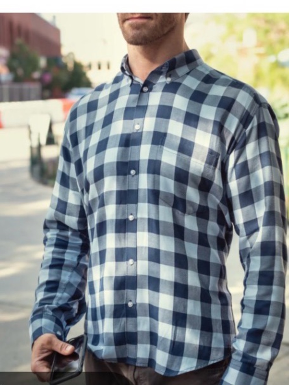 MERONA Blue Check Button-Down Shirt 100% Cotton M
